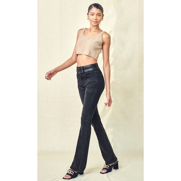 Kancan Jeanie High Rise Bootcut Jeans Women 15/31 Black Flared Stretch Denim NEW - Picture 1 of 11